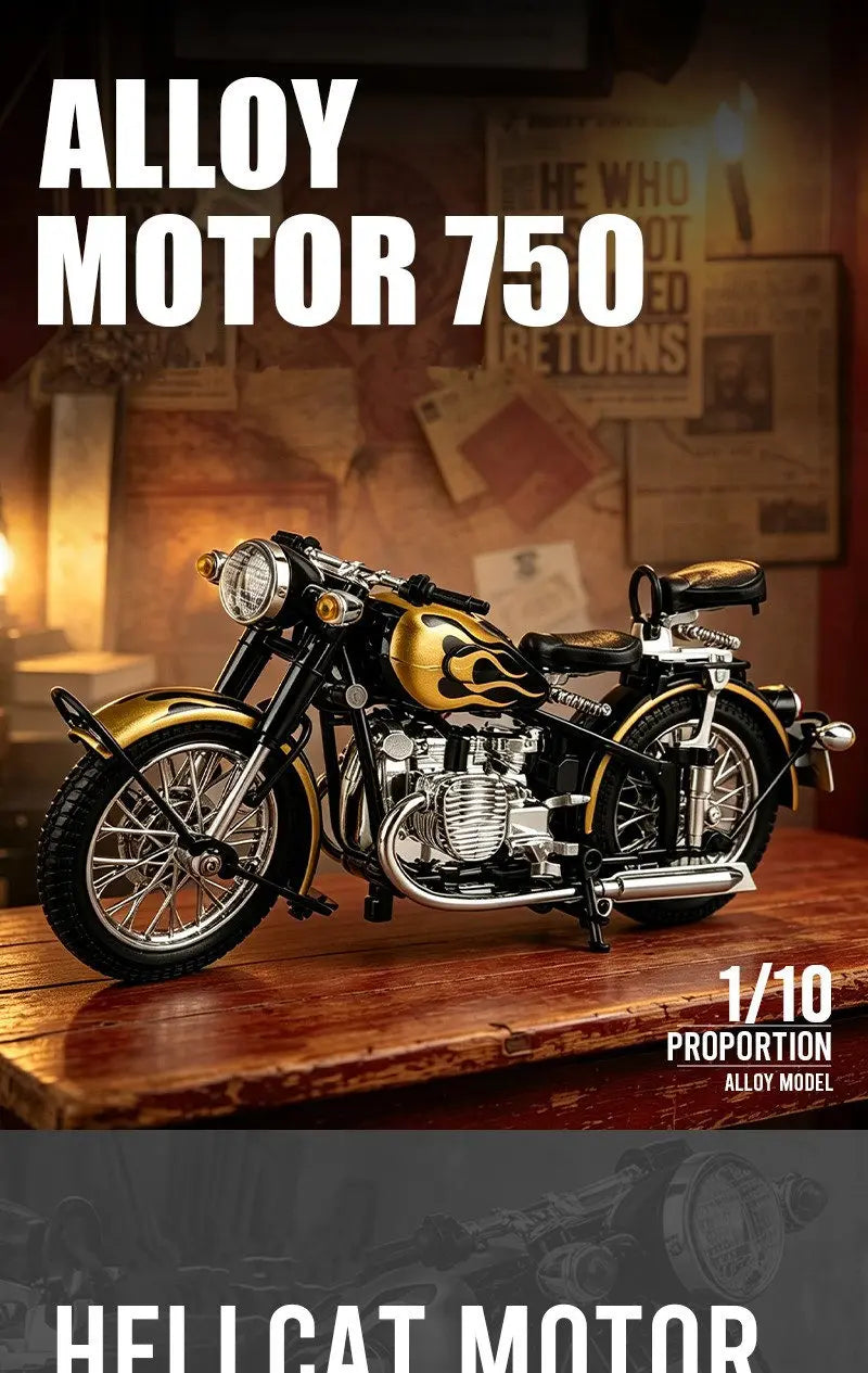 Diecast Retro Bobber Sidecar Motorcycle Model 1 to 10 Scale