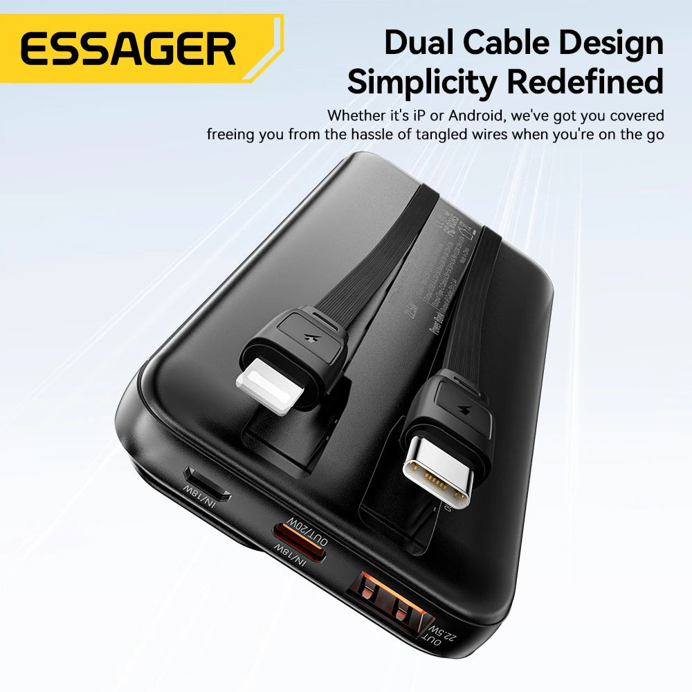 20000mAh Power Bank 22.5W PD Fast Charging with Built-in Type-C & Lightning Cables Digital Display Portable Charger