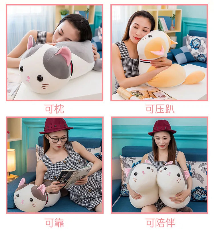 Kawaii Plush Toy Cute Cat Pillow Stuffed Doll Soft Cuddly Animal for Kids Birthday Gift Perfect Sleep Companion and Pet Style