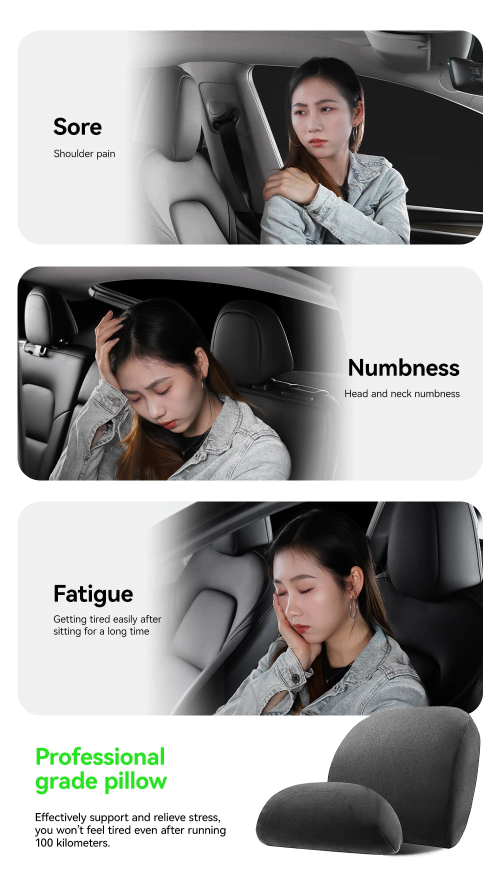 Memory Foam Neck Pillow and Lumbar Support Cushion for Tesla Model 3 Y X S