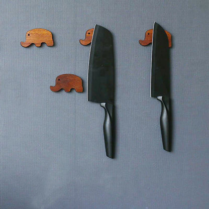 1-4 PCS Elephant Wood Magnetic Knife Block Small Magnet Knife Holder Wall Mount Santoku Cleaver Slicing Kitchen Knife Rack Tools