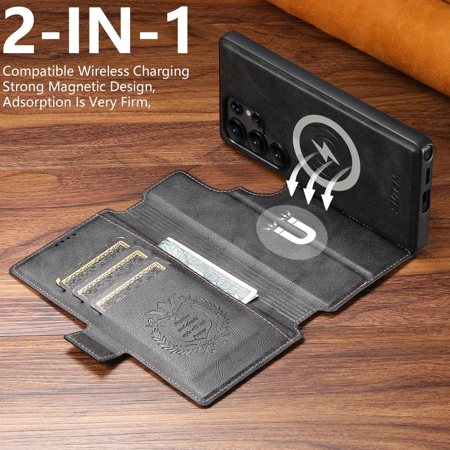 Magnetic Flip Wallet Case with Card Holder & Stand for Samsung Galaxy S26 Ultra / S25 / S24 / S23 – Faux Leather Wireless Charging Cover