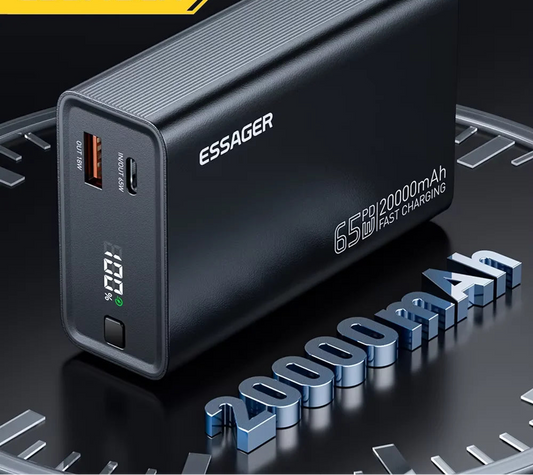 20000mAh Power Bank 65W PD Fast Charging Portable Battery with Built-in Cables & Digital Display