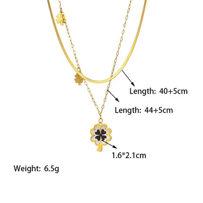 Titanium Steel Four Leaf Clover Pendant Necklaces For Women Girls 18K Gold Plated Shell Earrings Jewelry 45cm