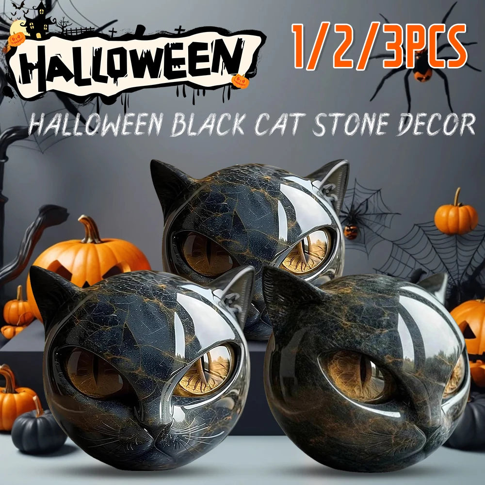 Black Cat Figurine Resin Cat Head Healing Stone Marble Texture Cat Stone Resin Cat Sculpture Ornament Cat Sculpture Craft Decor
