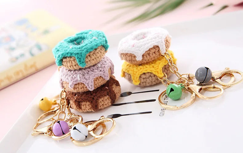 5 Pcs Handmade Weaving Keychain Wool Crochet Unique Knitted Pendant Keyring Strawberry Watermelon Orange Pendant Key Chain Gifts