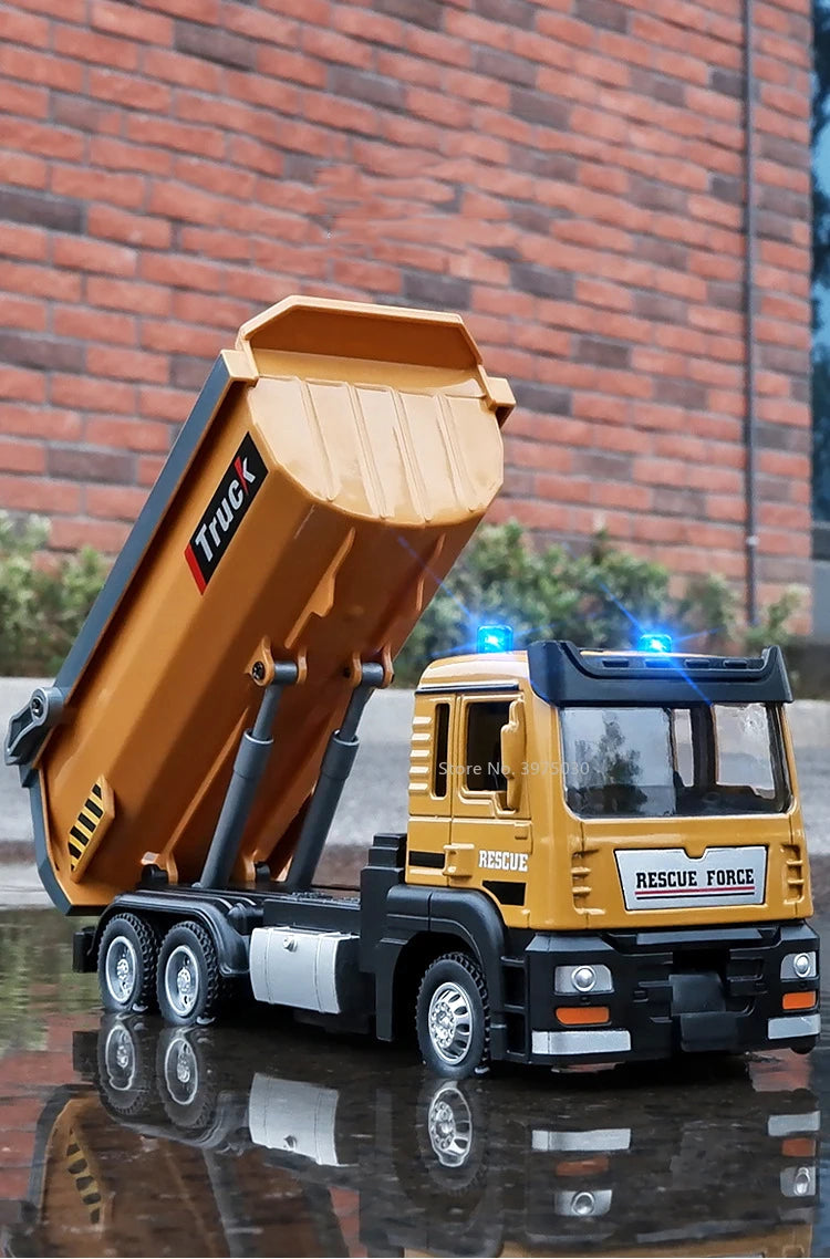 1/50 Scale Tipper Truck Alloy Diecast Toy Model Dump Engineering Transport Truck Sound Light Pull Back Collection Gifts