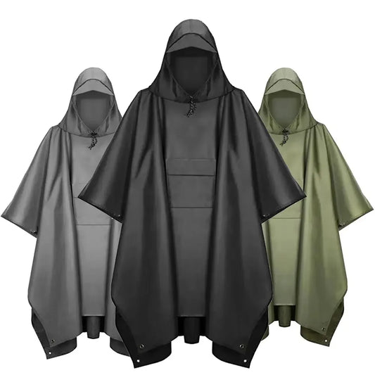 Three in One Waterproof Rain Poncho with Hood and Sleeves for Hiking