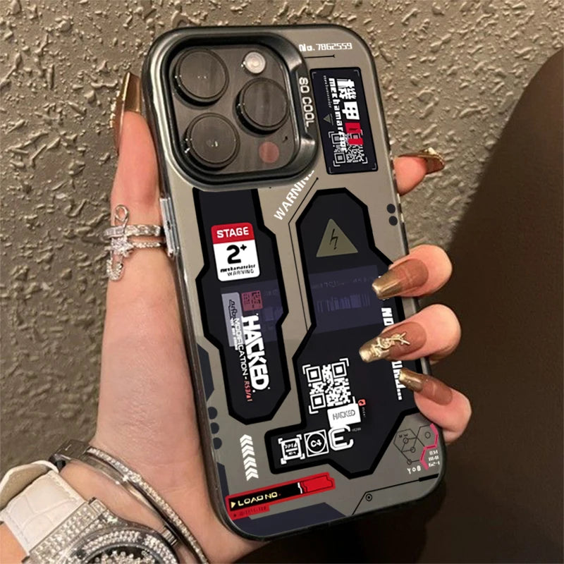 Phone Case For iPhone 16 15 14 17 Air Pro Max Shockproof Mecha-Style Graffiti Shockproof Cover