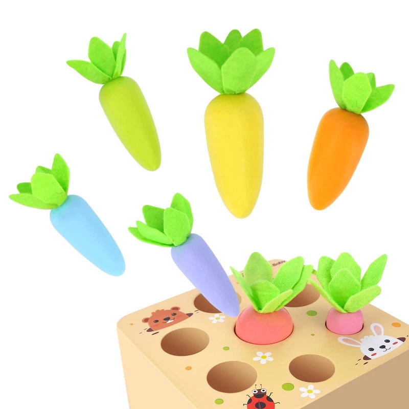 Montessori Toys Carrot Harvest Game Wooden Shape Matching Puzzle 6 12 Months Baby Pull Carrot Set Develop Fine Motor Skill Toys