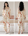 Women’s Winter 100% Cotton Pajama Set – Loose Fit, Turn-Down Collar, Long Sleeves, Cute Pink