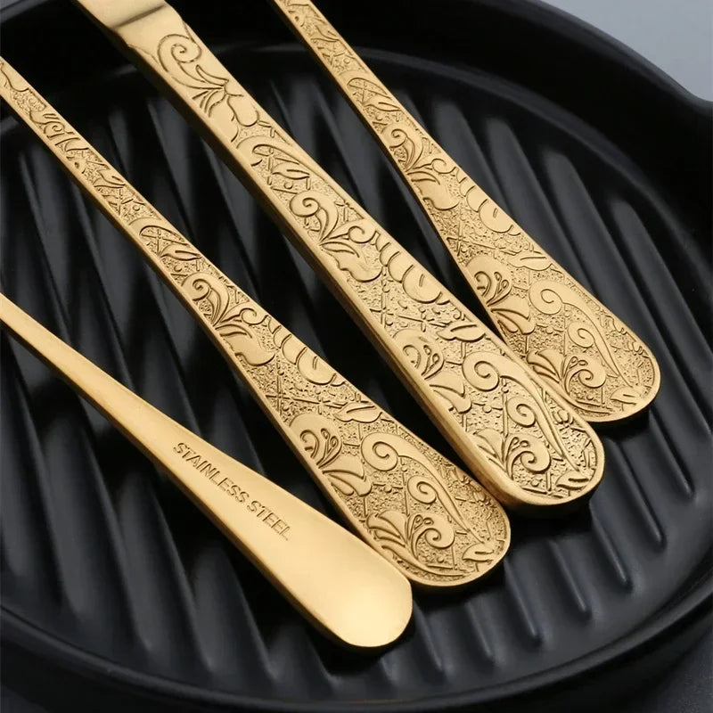 24pcs Golden Spoon Knife Fork Set Luxury Stainless Steel Tableware Set High-end Retro Complete Cutlery for 6 People Home Decor