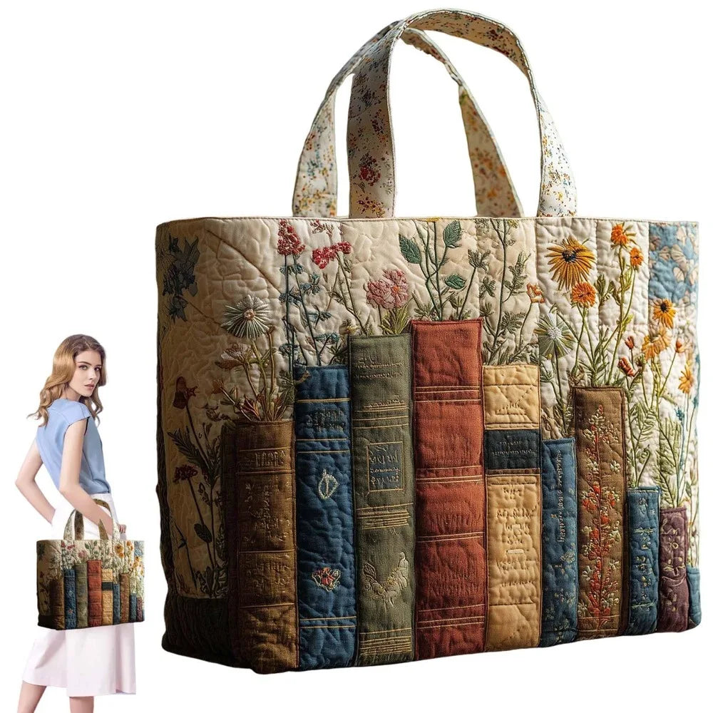 Vintage Quilted Canvas Tote Bag Large Capacity 3D Printed Shoulder Handbag