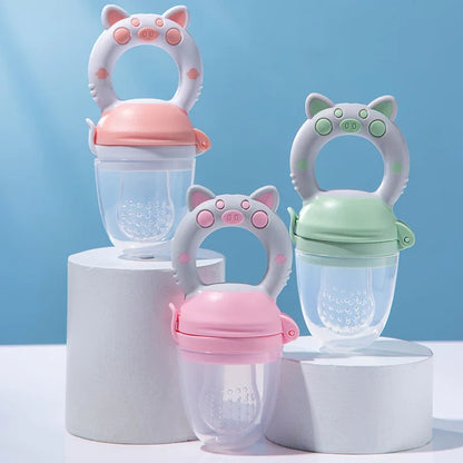 Food Grade Silicone Baby Fruit Feeder Pacifier Baby Food Mills with Cover Fresh Juice Extractor Fruit Vegetable Bite Eat Feeder