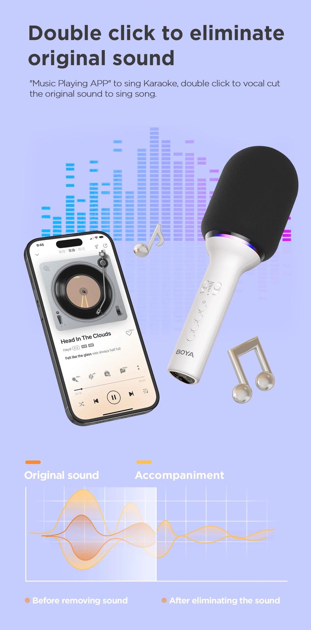 K11 Wireless Bluetooth Karaoke Microphone Portable Handheld Mic Speaker Machine Home Party Birthday Home KTV for Smartphone