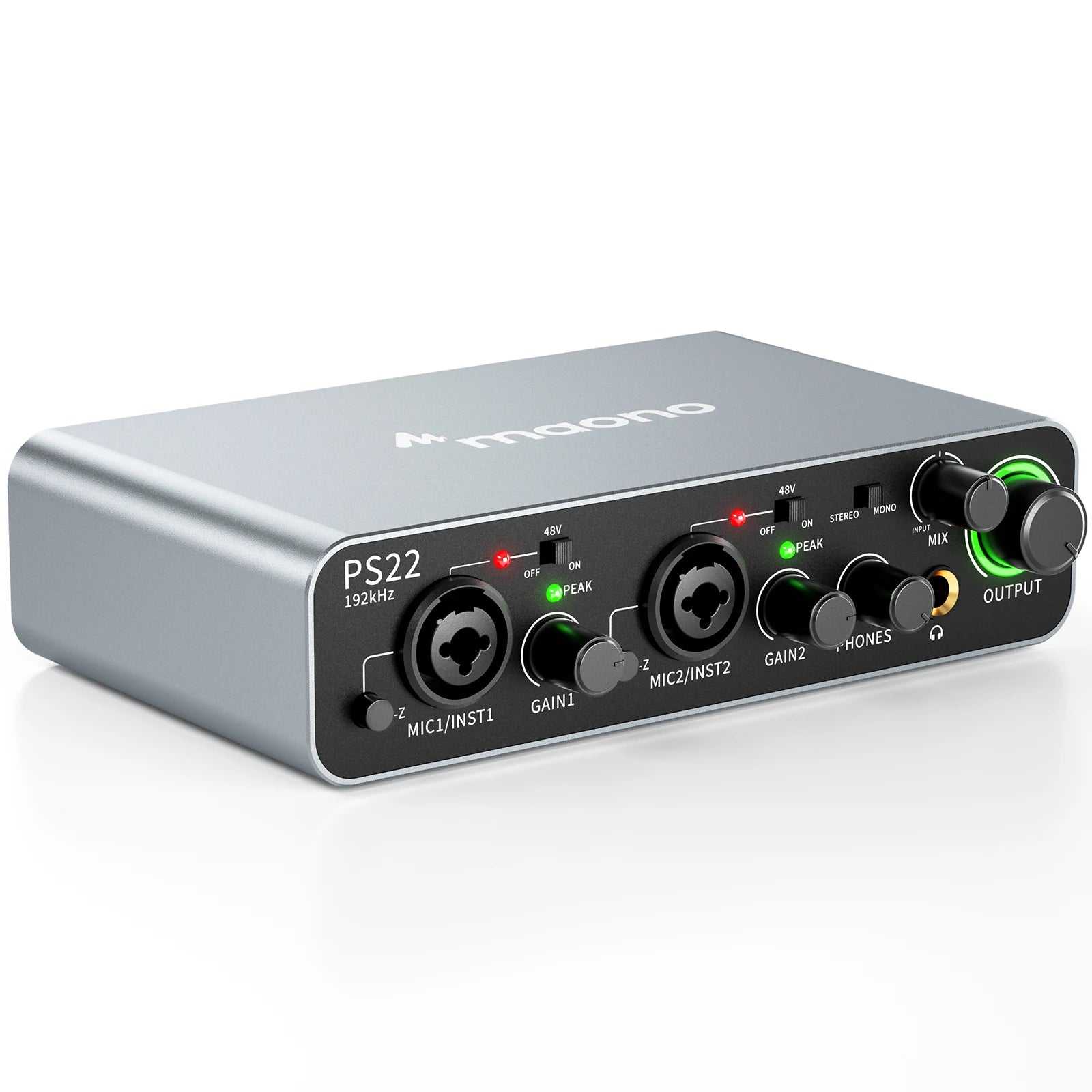 PS22 USB Audio Interface for PC,60dB Pro-Preamp, 24bit 192kHz,Dual USB Interface for PC and Smartphone, Routing Software