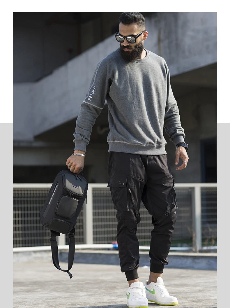 Anti-theft Chest Bag Shoulder Strap USB Rechargeable Crossbody School Gym Pack, Men Sports Waterproof Shoulder Bag