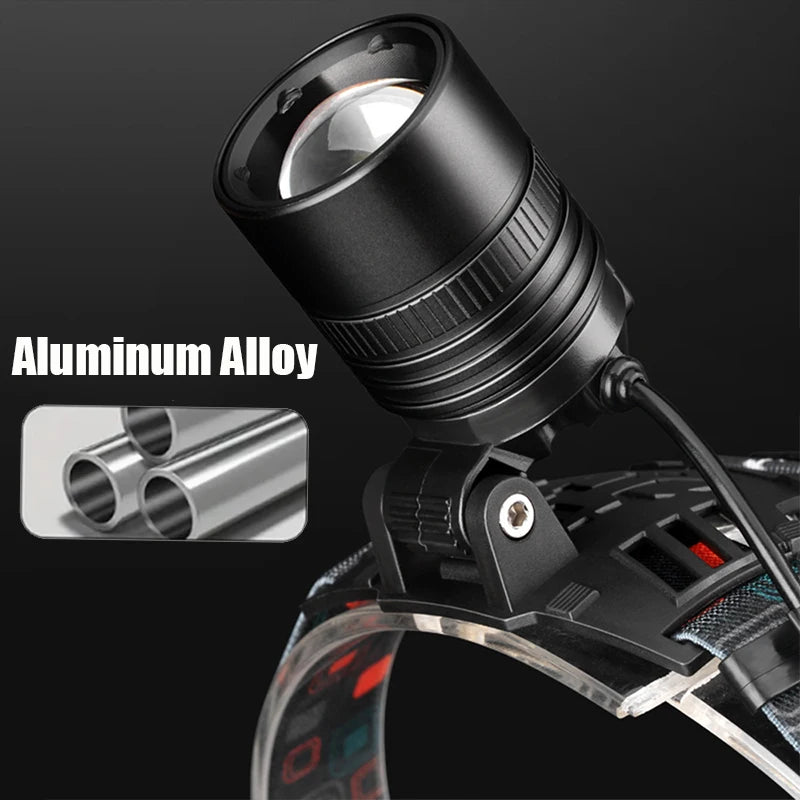 USB Rechargeable LED Headlamp Aluminum Alloy Head Light With Zoom