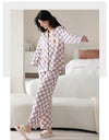 Women’s Winter 100% Cotton Pajama Set – Loose Fit, Turn-Down Collar, Long Sleeves, Cute Pink