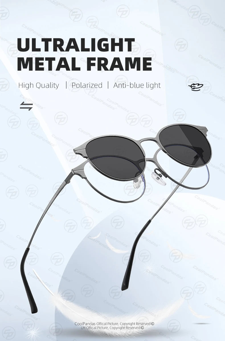 Round Magnetic Clip On Polarized Sunglasses UV400 Anti Blue Light Computer Glasses for Men Women