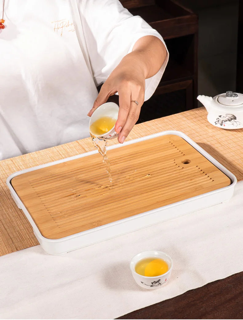 Bamboo Tea Tray Home Living Room Kungfu Tea Set Small Tea Tray Draining Dry Soaking Table Storage Wet And Dry Use