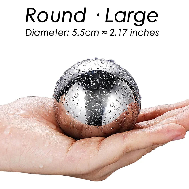 2pcs Large Whiskey Stones Round Stainless Steel Ice Ball Reusable Drink Cooler for Beer Wine Coffee Food Grade Bar Accessories