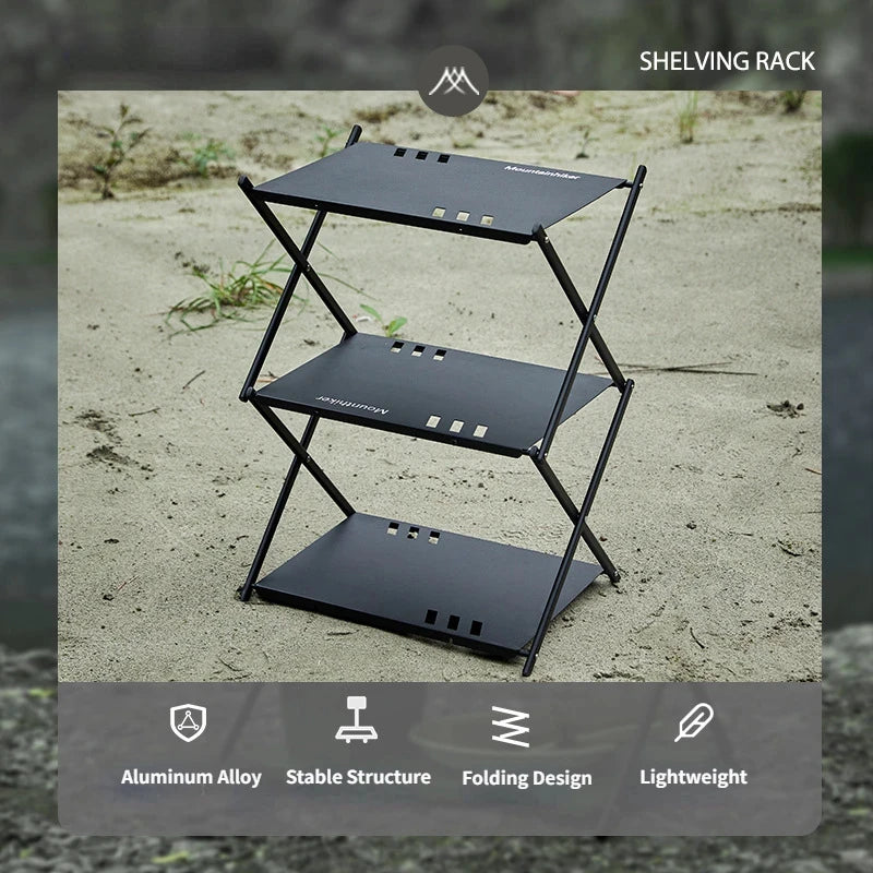 Three-tier Rack Outdoor Storage Shelf Folding Shelf Portable Camping Picnic BBQ Storage Rack Garden Foldable Table