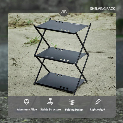 Three-tier Rack Outdoor Storage Shelf Folding Shelf Portable Camping Picnic BBQ Storage Rack Garden Foldable Table