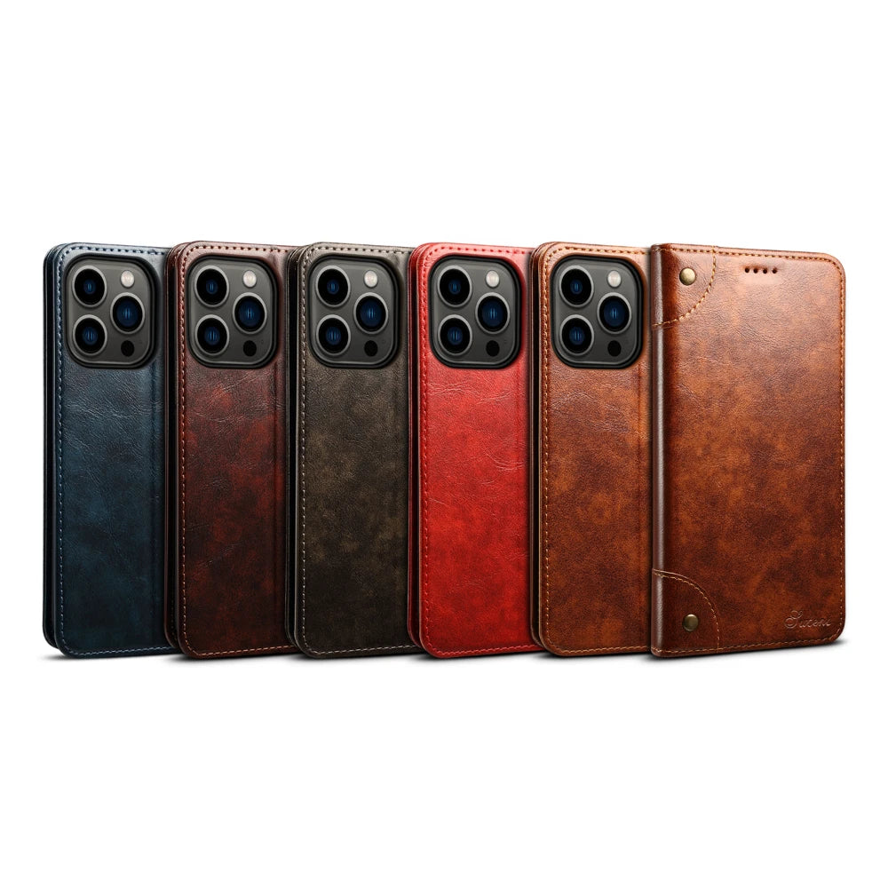 Flip Leather Wallet Phone Case for iPhone 16 15 Pro Max 16E 14 Plus with  Card Slot Holder Cover