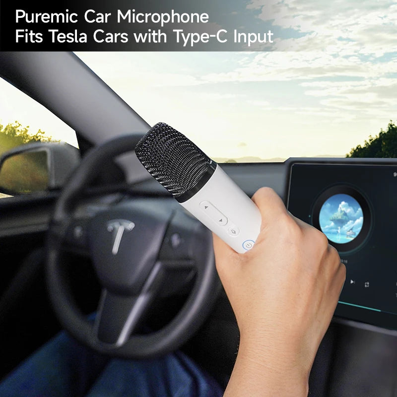 Q1-Tesla Car Karaoke Microphone for Tesla Model Y/3/X/Cybertruck, Rechargeable Caraoke Mic with USB-A & USB-C Receiver
