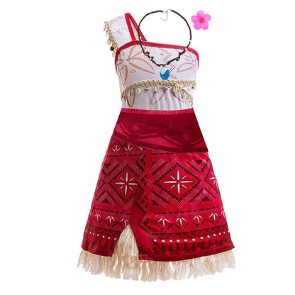 Disney Movie Moana 2 Dress Girl Vaiana Princess Cosplay Dresses Children Christmas Party Cosplay Ball Gown With Pig Chicken