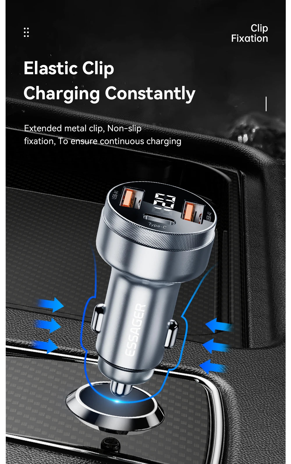 80W USB C Car Charger PD 3.0 QC 4.0 Fast Charging 3 Port Adapter with Digital Display