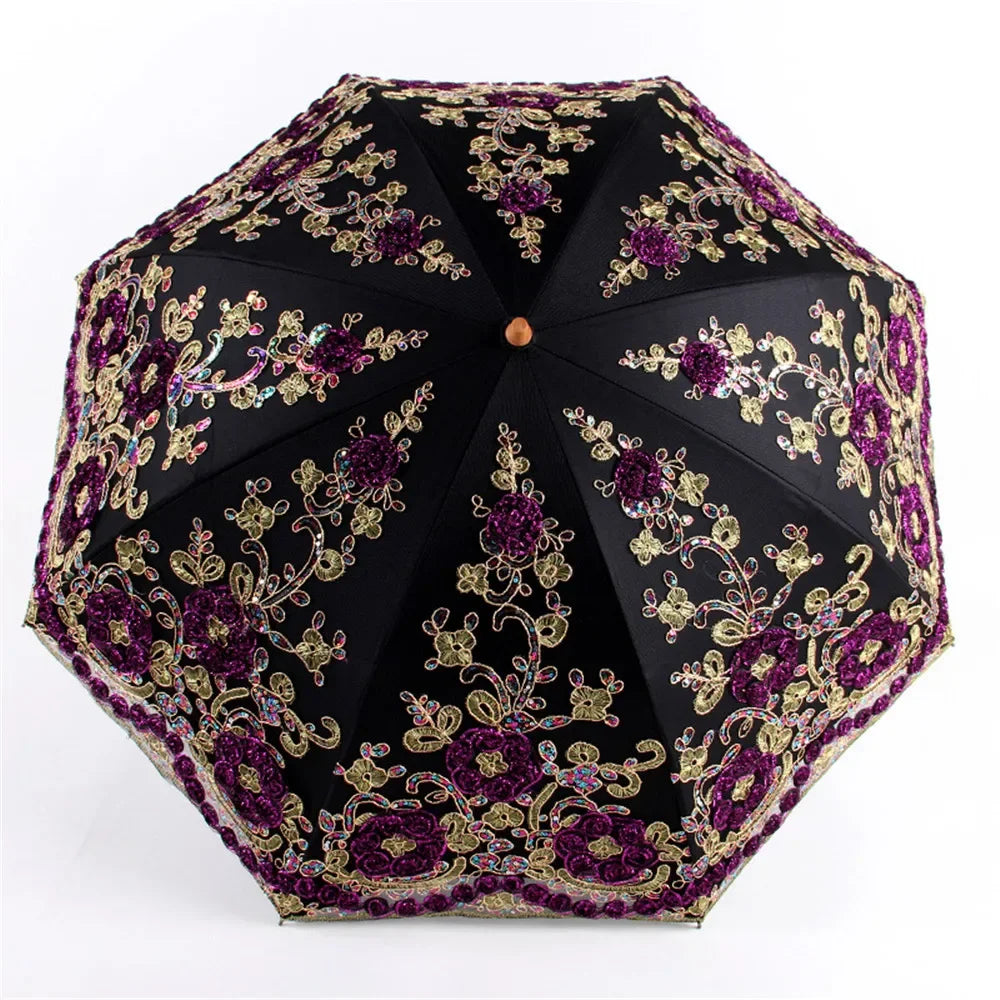 Luxury Flower Umbrella Rain Women Dual Folding Double Layer Lace Up Parasol Luxury Umbrellas