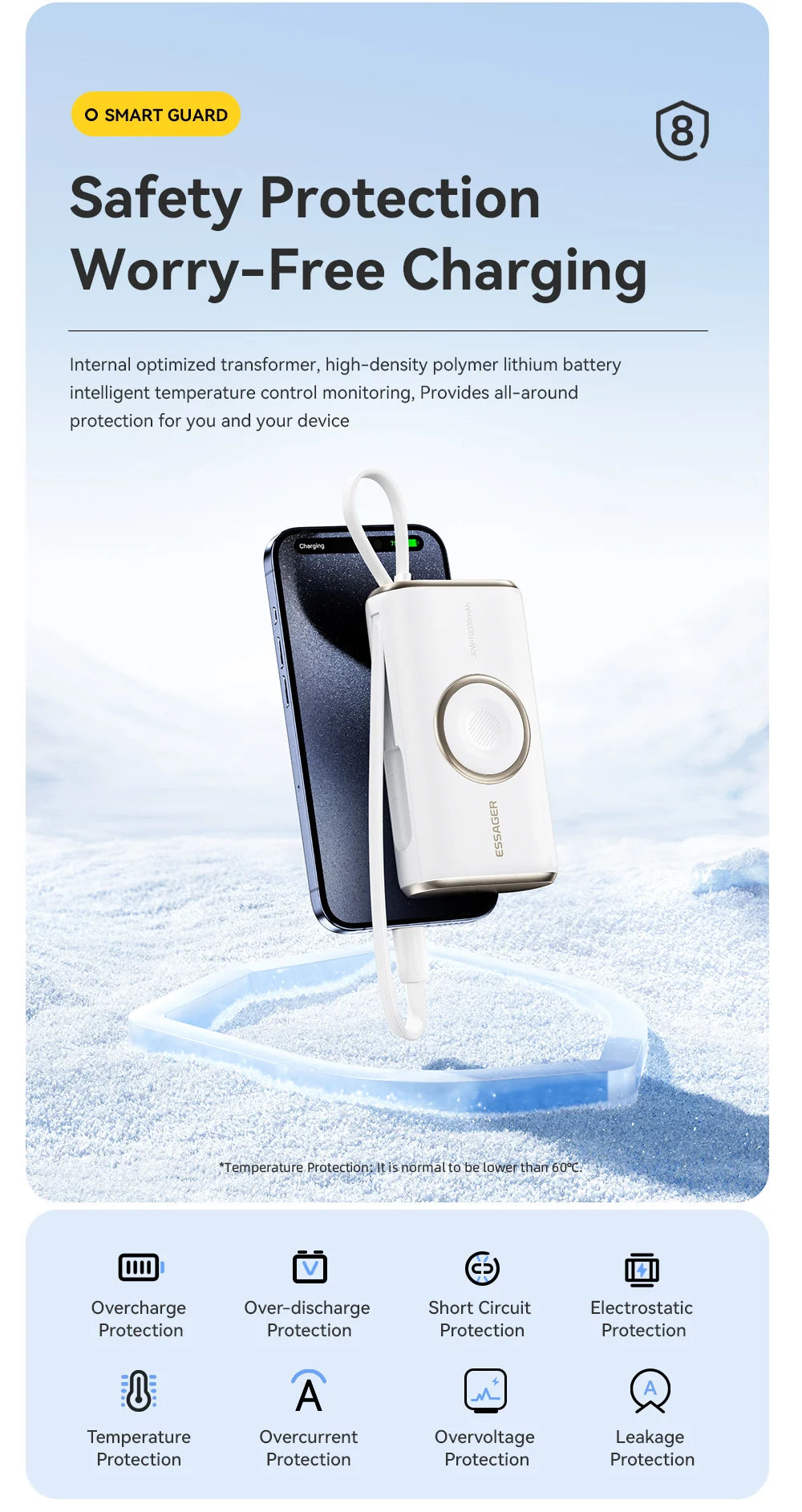 10000mAh Power Bank 30W PD Fast Charging Wireless Magnetic Charger with Built-in Cable & Digital Display