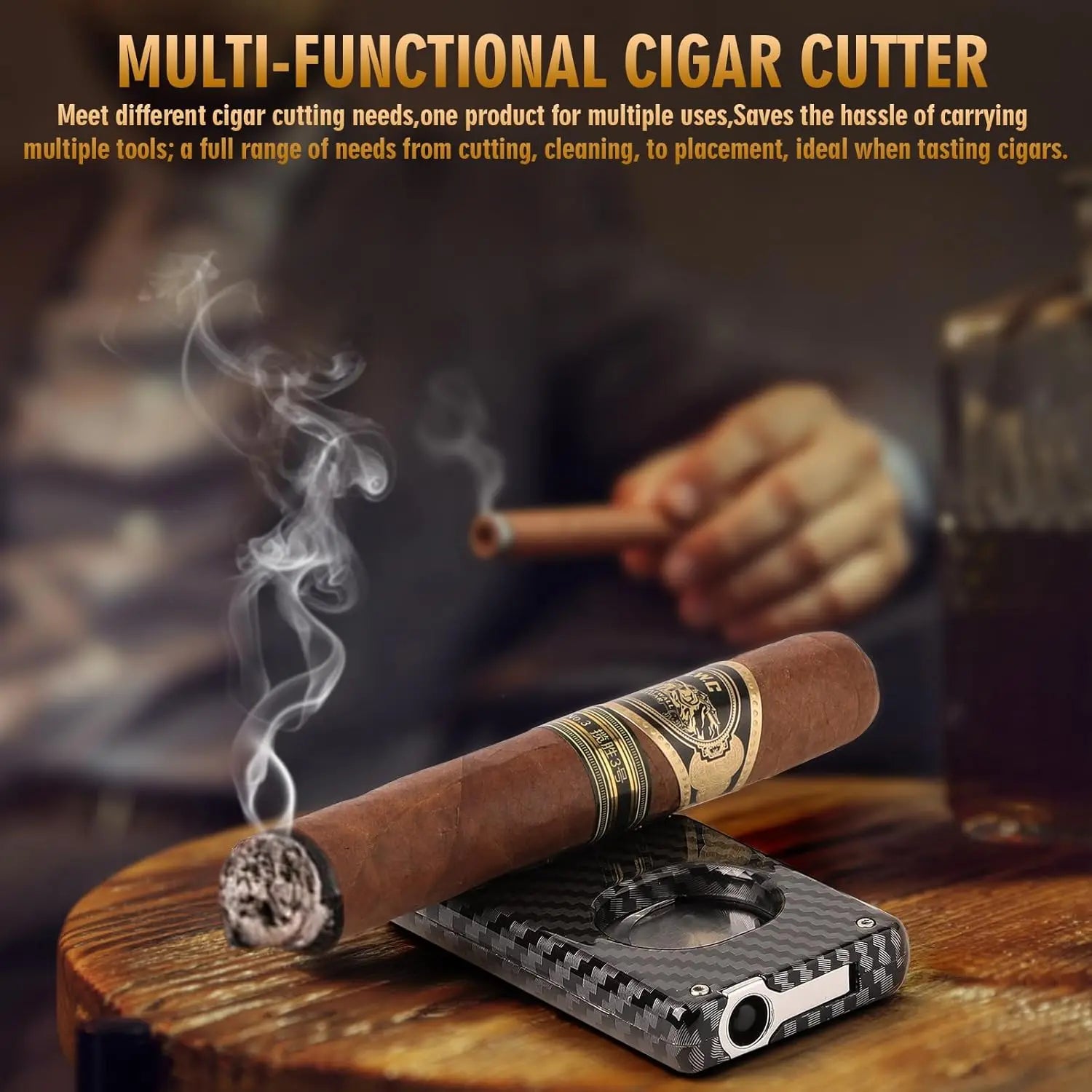 Cigar Cutter,5 in 1 Cigar Cutter Set,Built-in Cigar V Cutter, Flat Cutter, Cigar Punch, Cigar Draw Enhancer and Cigar Holder
