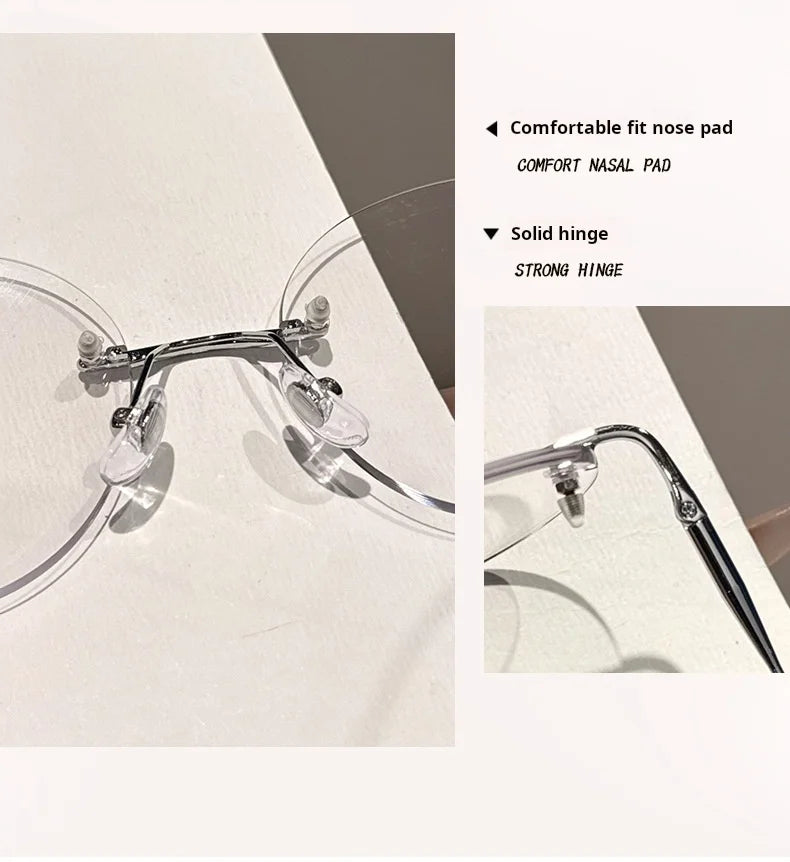 Womens Retro Round Rimless Progressive Multifocal Prescription Glasses