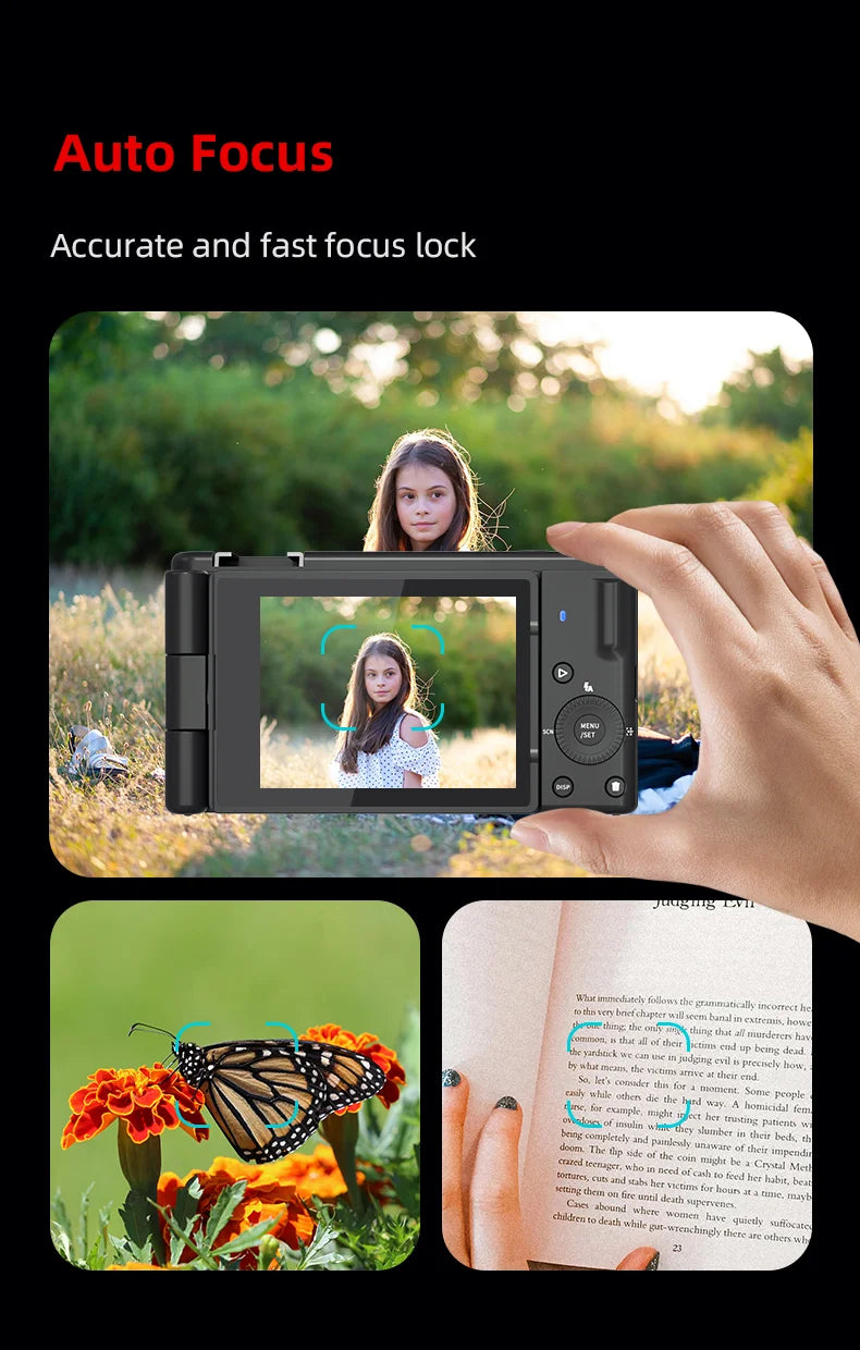 5K 80MP Digital Camera with 6-Axis Stabilization, 270° Flip Screen & 18X Zoom for Vlogging Photography