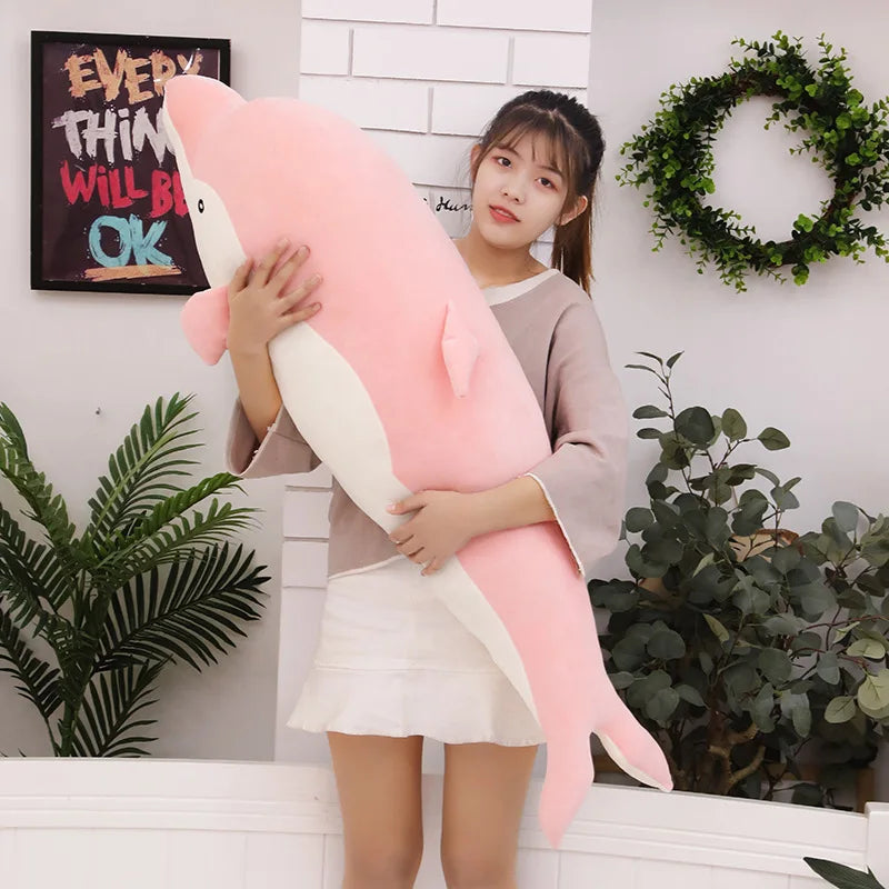 Kawaii Dolphin Plush Toy Soft Stuffed Doll for Kids Birthday Gift Large Cuddly Pillow Cute Plushie for Girls Super Soft Short