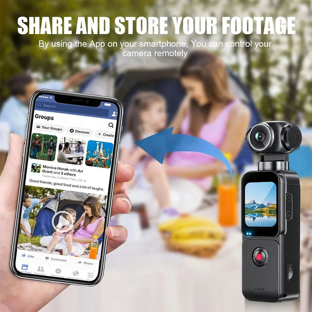 4K Pocket Action Camera 270° Auto Rotatable Stabilization Touch Screen Sports DV Bodycam 4X Zoom Portable Digital Video Recorder