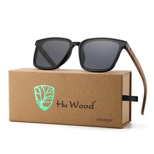 Wood Square Sunglasses Polarized Blue Lenses Wooden Legs Shades