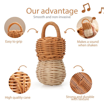 Baby Toys  Rattan Pine Bell  Wooden Rattan Toys  Wooden Baby Rattle  Rattan Toy  Bell rattle Toy Baby pro  Baby Comfort Products