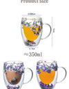 Double Wall Glass Coffee Mugs Double Insulated Glass Cup 350ml Flower Design