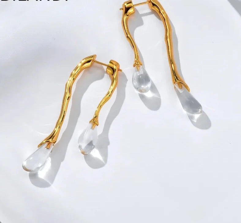 Modern Jewelry 925 Silver Needle Resin Teardrop  Trend Back Front Dangle Earrings