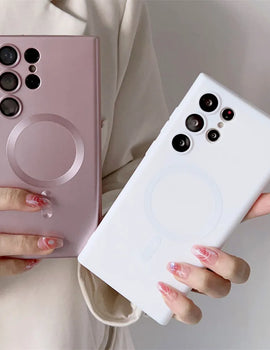 Metal Matte For Magsafe  Wireless Charger Case for Samsung S24 S23 Ultra S22 Plus S21 Shockproof Soft Silicone Cover