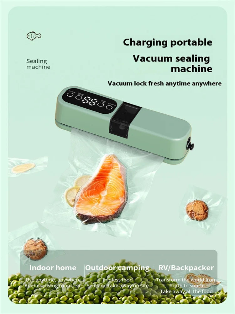 Portable USB Rechargeable Vacuum Sealer – Automatic Food & Snack Sealing Machine with 10 Vacuum Bags, 60KPa Strong Suction