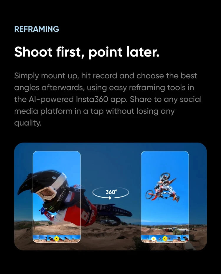 5.7K 360° Action Camera with 4K Single Lens Recording and FlowState Stabilization