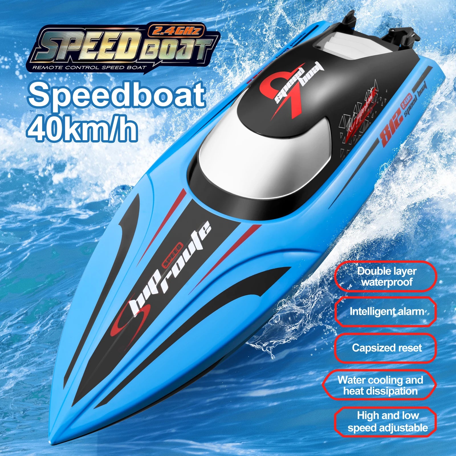 Rc Boat Large 48Cm 40Km/h High-Speed Remote Control Speedboat 2.4G Waterproof Electric Racing Ship Water Toys for Boys