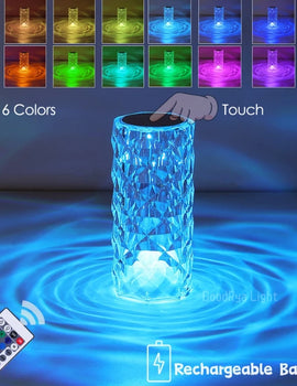 3/16 Colour LED Crystal Table Lamp Rechargeable Touch Rose Romantic Night Lamp