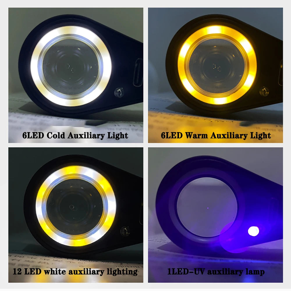 10X 20X 30X Rechargeable LED UV Jewelry Loupe with 4 Light Modes