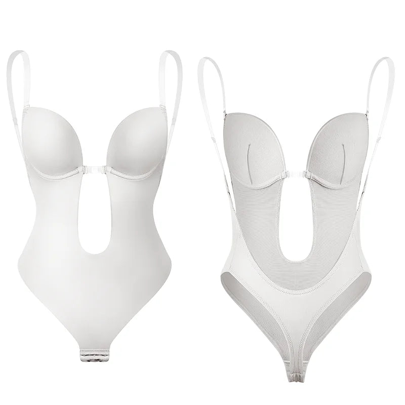 Women U Plunge Backless Bodysuit Shapewear – Deep V-Neck Tummy Control Body Shaper